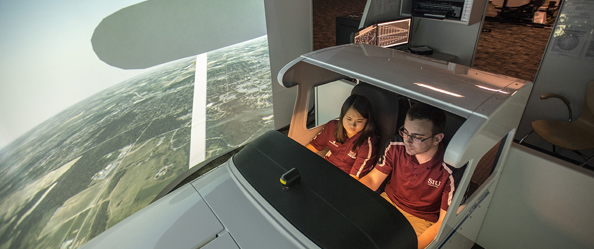 SIU Aviation Flight Students learn in Flight Simulator