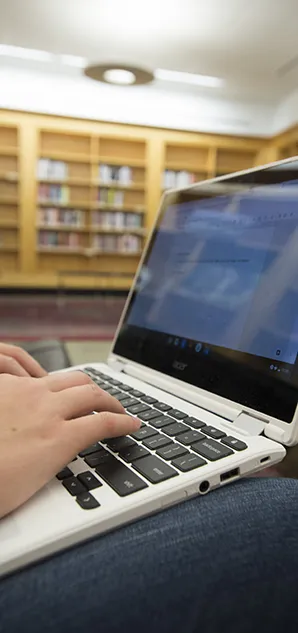 SIU MBA Student working on Computer in Library