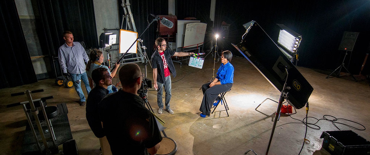 SIU Cinema students learning in the studio