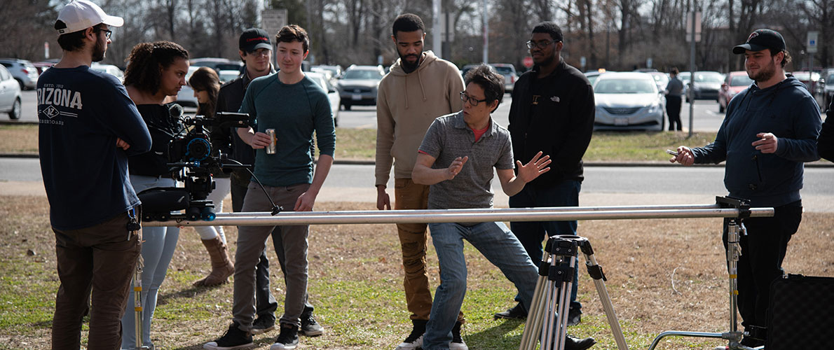 SIU Cinema students outside learning