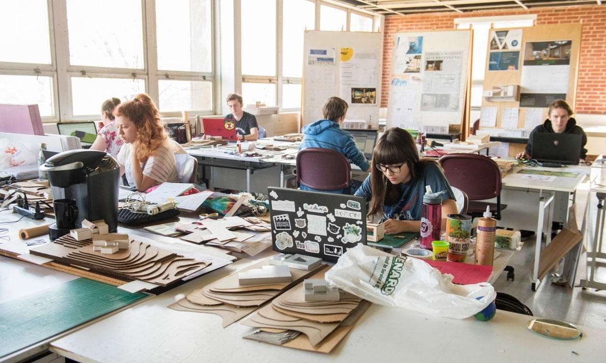 Students working on assignment in Architecture classroom