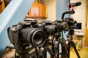Row of cameras in the Visual Resource center
