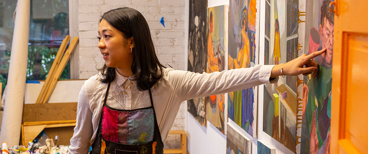 SIU art masters degree student Wansi Leong in the Studio