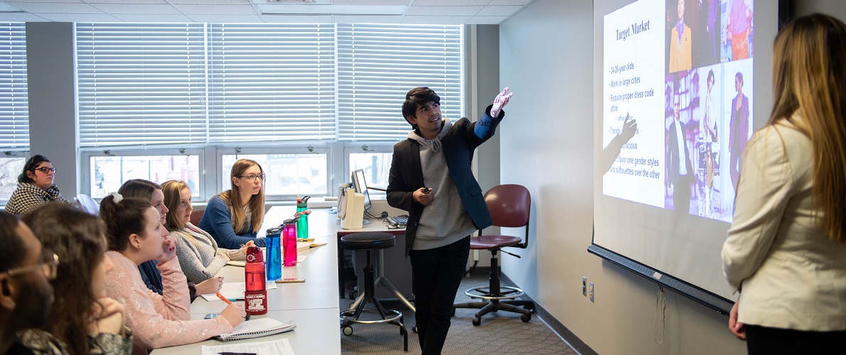 SIU fashion merchandising student in classroom