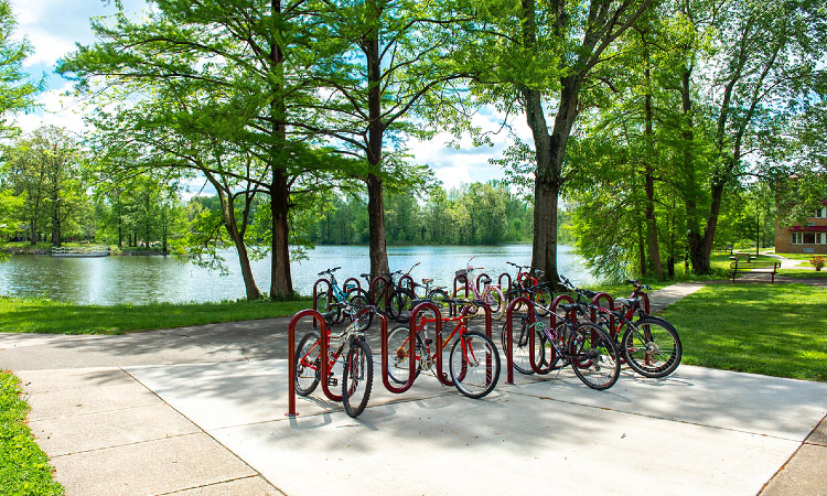 SIU Campus lake and bike rack