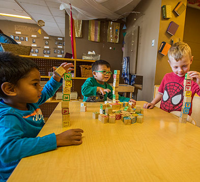 Young Boys play with blocks in SIU's Child development Center