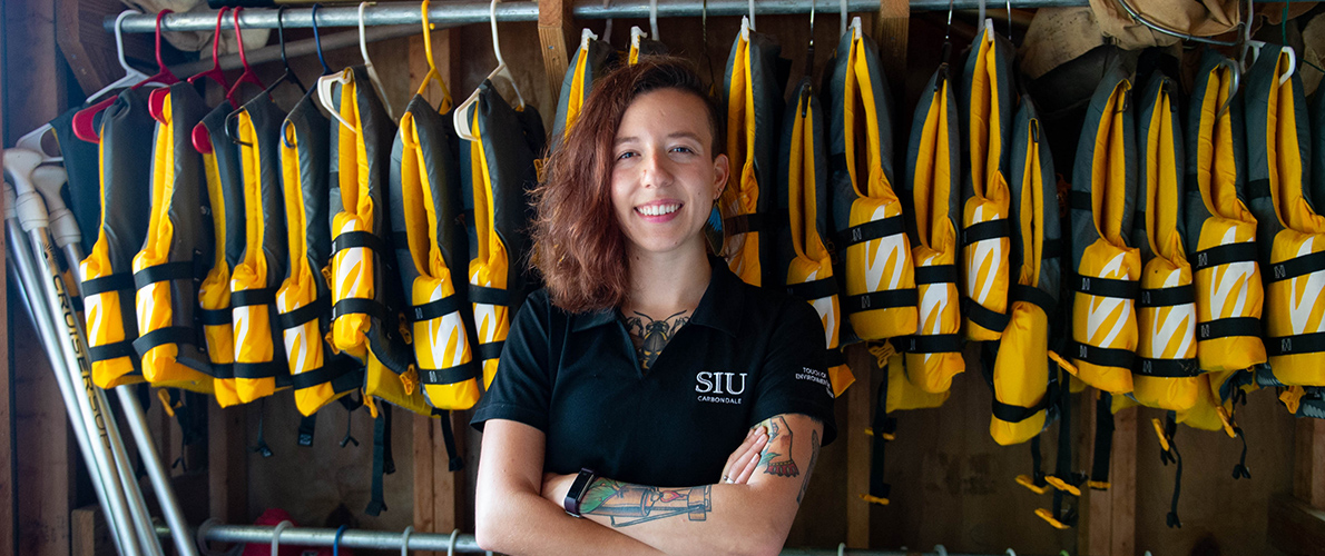 SIU Recreation Professions in front of Lifejackets