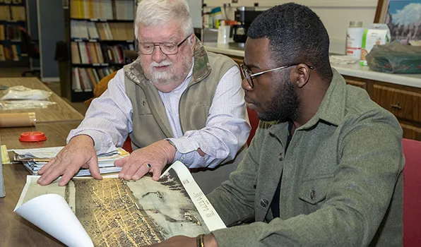 Mark Wagner and  Research Grad Student George Hunt researching and locating old Freedmen Housing during the Civil War Era in Cairo IL.