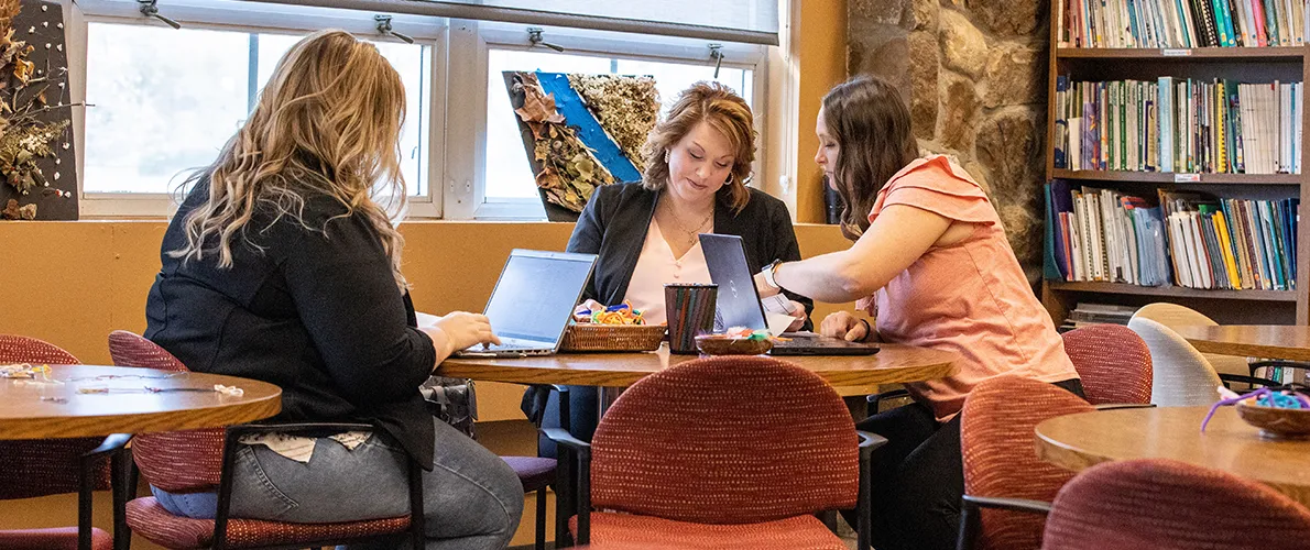 Group working on Linguistics around a table