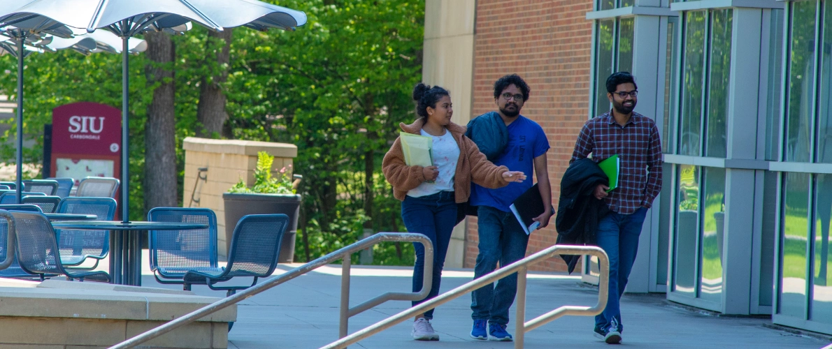 students entering library