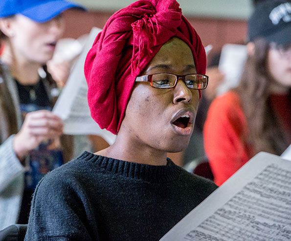 SIU Music Student singing in class