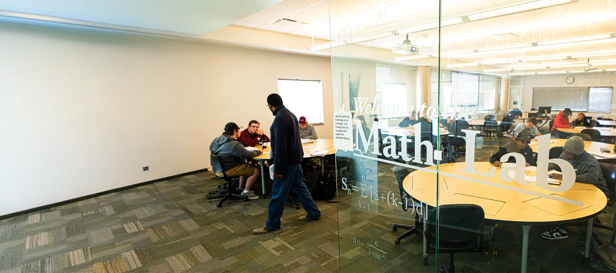SIU math students and faculty in the Math Lab in Morris Library
