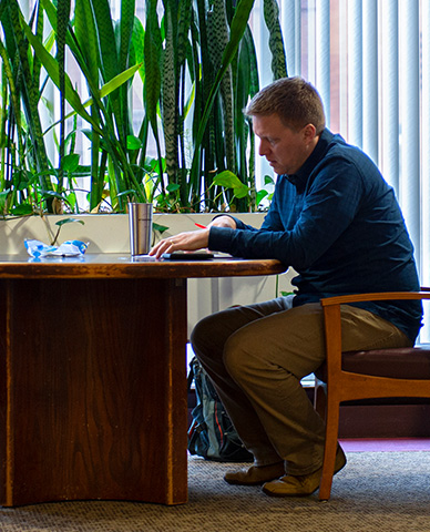 Student studying in Student Center